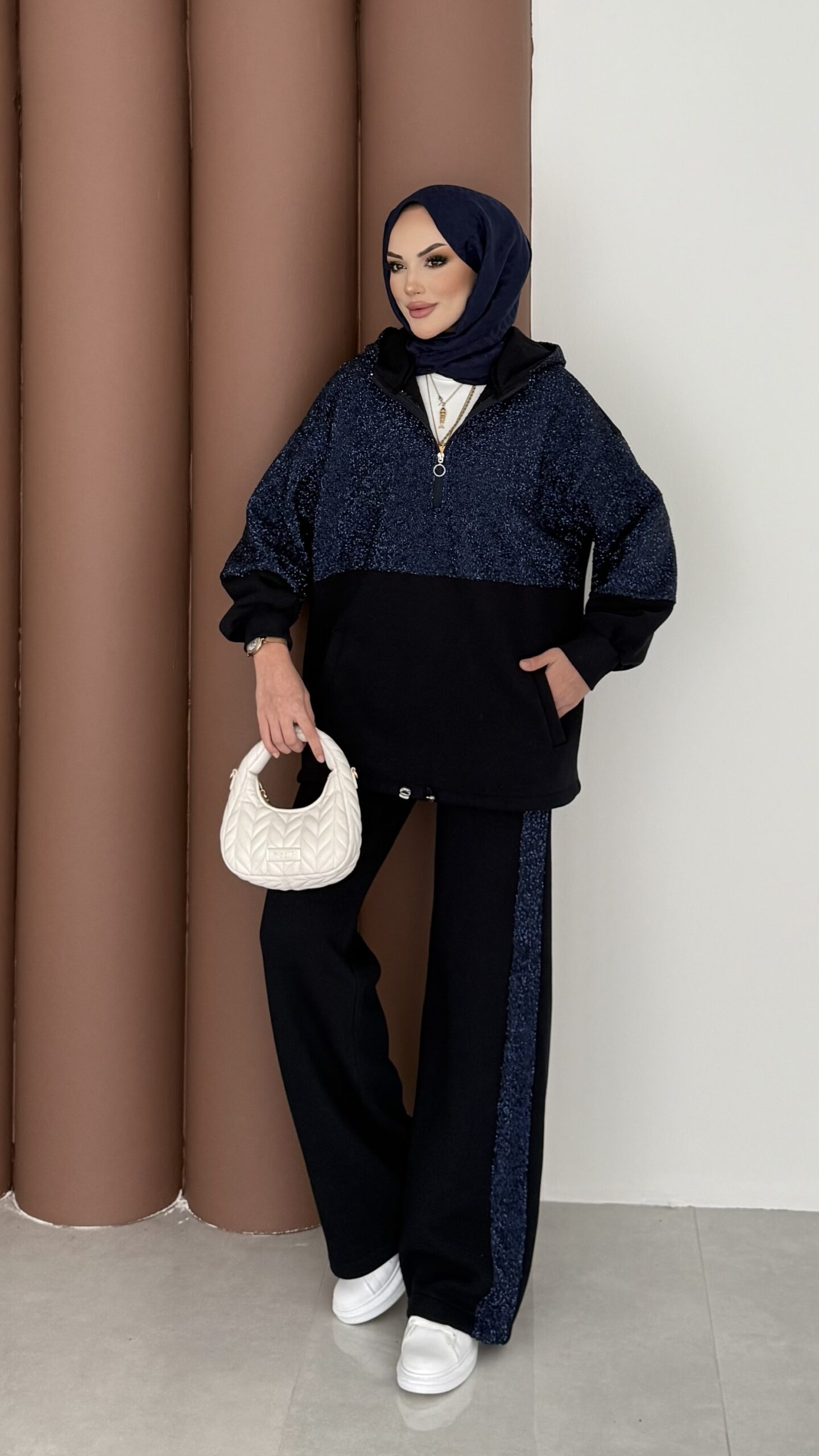 Cool Kum Payet Şardonlu İkili Takım - Lacivert