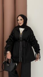 Diamond Taşlı Büzgülü Scuba İkili Takım - Siyah - Görsel 4