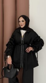 Diamond Taşlı Büzgülü Scuba İkili Takım - Siyah - Görsel 5