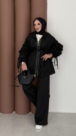 Diamond Taşlı Büzgülü Scuba İkili Takım - Siyah - Görsel 2