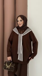 Rally Çizgili Triko İkili Takım - Kahverengi - Görsel 5