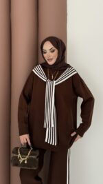 Rally Çizgili Triko İkili Takım - Kahverengi - Görsel 8