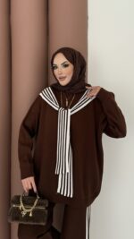 Rally Çizgili Triko İkili Takım - Kahverengi - Görsel 7