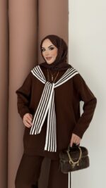 Rally Çizgili Triko İkili Takım - Kahverengi - Görsel 6