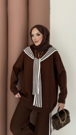 Rally Çizgili Triko İkili Takım - Kahverengi - Görsel 4