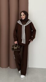 Rally Çizgili Triko İkili Takım - Kahverengi - Görsel 2