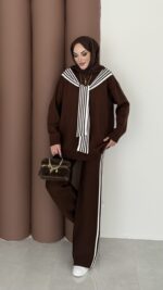 Rally Çizgili Triko İkili Takım - Kahverengi - Görsel 3