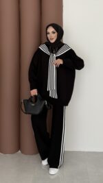 Rally Çizgili Triko İkili Takım - Siyah - Görsel 3