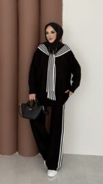 Rally Çizgili Triko İkili Takım - Siyah