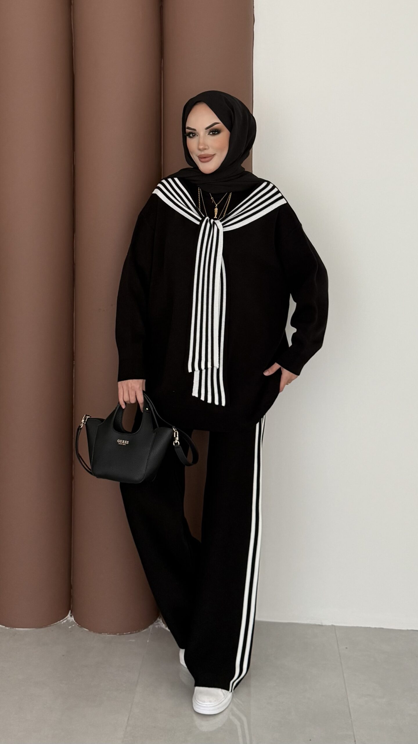 Rally Çizgili Triko İkili Takım - Siyah