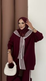 Rally Çizgili Triko İkili Takım - Bordo - Görsel 4