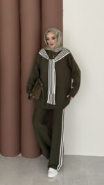 Rally Çizgili Triko İkili Takım - Yeşil - Görsel 3