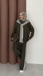 Rally Çizgili Triko İkili Takım - Yeşil - Görsel 2