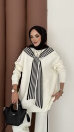 Rally Çizgili Triko İkili Takım - Beyaz - Görsel 7