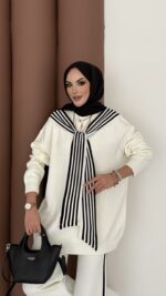 Rally Çizgili Triko İkili Takım - Beyaz - Görsel 4