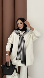 Rally Çizgili Triko İkili Takım - Beyaz - Görsel 6