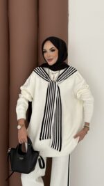 Rally Çizgili Triko İkili Takım - Beyaz - Görsel 5