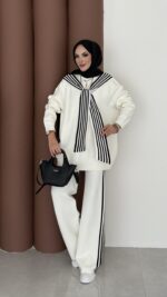 Rally Çizgili Triko İkili Takım - Beyaz