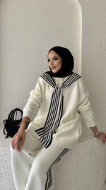 Rally Çizgili Triko İkili Takım - Beyaz - Görsel 10