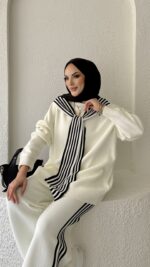 Rally Çizgili Triko İkili Takım - Beyaz - Görsel 8