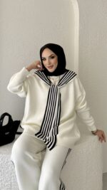 Rally Çizgili Triko İkili Takım - Beyaz - Görsel 9