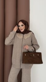 Lolita Çıkarılabilir Kürklü Triko İkili Takım - Latte - Görsel 5