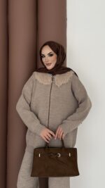 Lolita Çıkarılabilir Kürklü Triko İkili Takım - Latte - Görsel 9