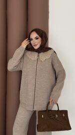 Lolita Çıkarılabilir Kürklü Triko İkili Takım - Latte - Görsel 8