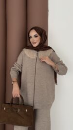 Lolita Çıkarılabilir Kürklü Triko İkili Takım - Latte - Görsel 7