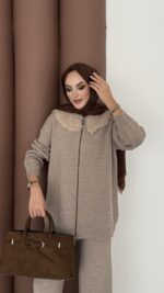 Lolita Çıkarılabilir Kürklü Triko İkili Takım - Latte - Görsel 10