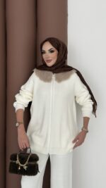 Lolita Çıkarılabilir Kürklü Triko İkili Takım - Beyaz - Görsel 9