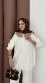 Lolita Çıkarılabilir Kürklü Triko İkili Takım - Beyaz - Görsel 7