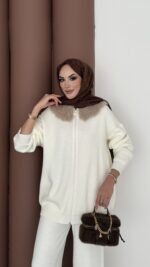 Lolita Çıkarılabilir Kürklü Triko İkili Takım - Beyaz - Görsel 5