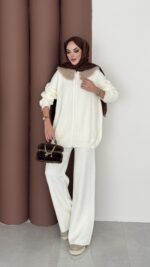 Lolita Çıkarılabilir Kürklü Triko İkili Takım - Beyaz - Görsel 2