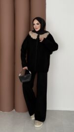 Lolita Çıkarılabilir Kürklü Triko İkili Takım - Siyah