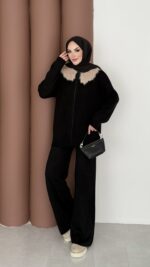 Lolita Çıkarılabilir Kürklü Triko İkili Takım - Siyah - Görsel 3