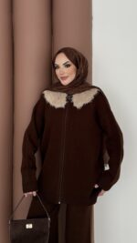 Lolita Çıkarılabilir Kürklü Triko İkili Takım - Kahverengi - Görsel 10