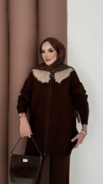 Lolita Çıkarılabilir Kürklü Triko İkili Takım - Kahverengi - Görsel 5