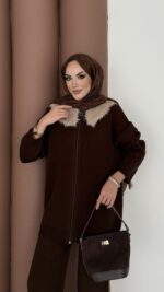 Lolita Çıkarılabilir Kürklü Triko İkili Takım - Kahverengi - Görsel 7