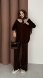 Lolita Çıkarılabilir Kürklü Triko İkili Takım - Kahverengi - Görsel 2