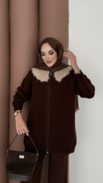 Lolita Çıkarılabilir Kürklü Triko İkili Takım - Kahverengi - Görsel 8