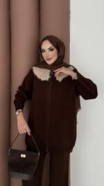 Lolita Çıkarılabilir Kürklü Triko İkili Takım - Kahverengi - Görsel 9