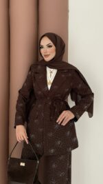 Chanell Business Taşlı İkili Takım - Kahverengi - Görsel 6