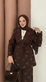 Chanell Business Taşlı İkili Takım - Kahverengi - Görsel 5