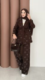 Chanell Business Taşlı İkili Takım - Kahverengi - Görsel 2