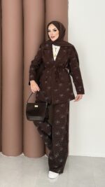 Chanell Business Taşlı İkili Takım - Kahverengi