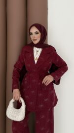 Chanell Business Taşlı İkili Takım - Bordo - Görsel 6