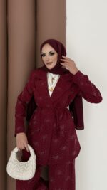 Chanell Business Taşlı İkili Takım - Bordo - Görsel 5