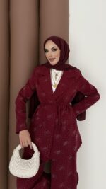 Chanell Business Taşlı İkili Takım - Bordo - Görsel 4