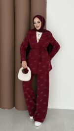 Chanell Business Taşlı İkili Takım - Bordo - Görsel 2